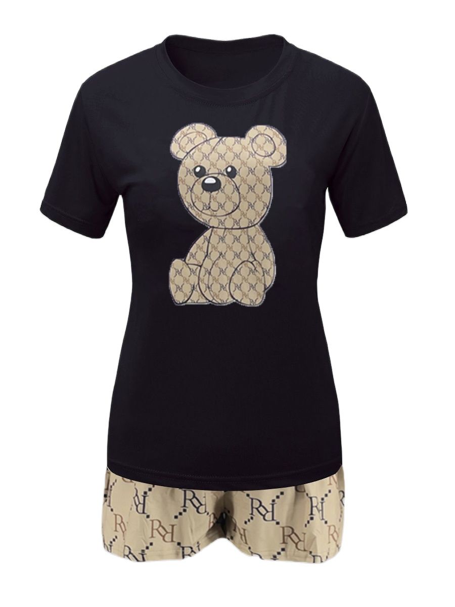 LW Geometric Bear Print Shorts Set