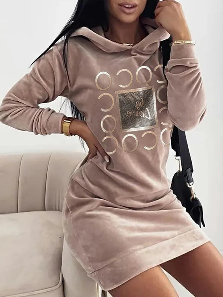 LOVE Print Long Sweater Dress