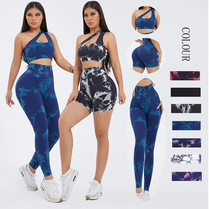 Seamless One-Shoulder Tie-Dye Yoga Sets