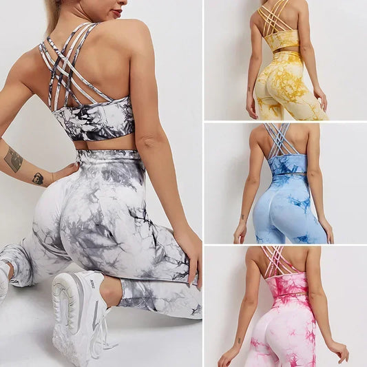 Seamless Sleeve Tie-Dyed Yoga Sets