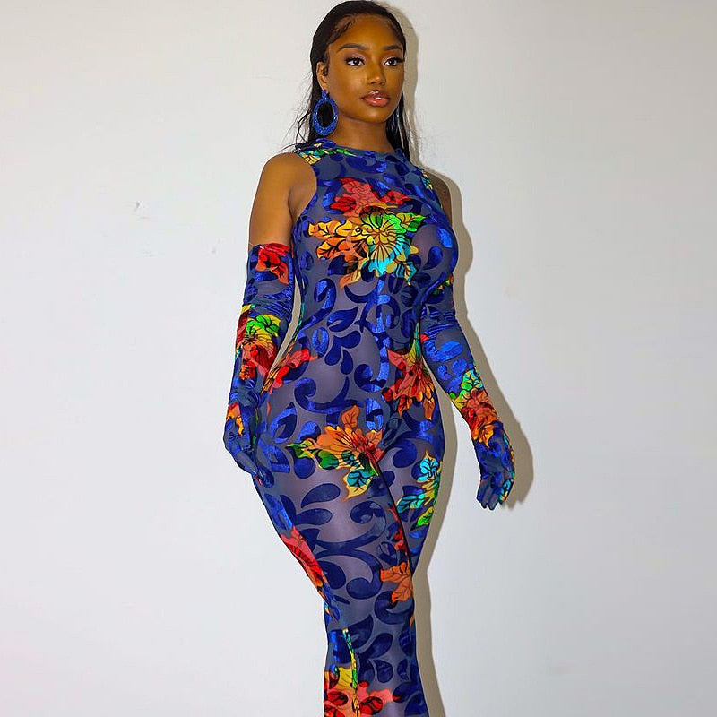 CM.YAYA Women Floral Bodycon Oversleeve Jumpsuit