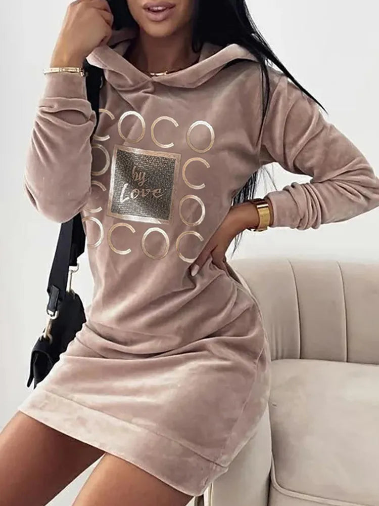 LOVE Print Long Sweater Dress