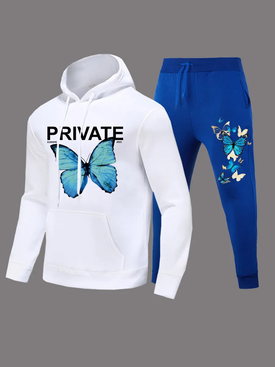 LW Autumn Fashion Butterfly Print Hoodie Set