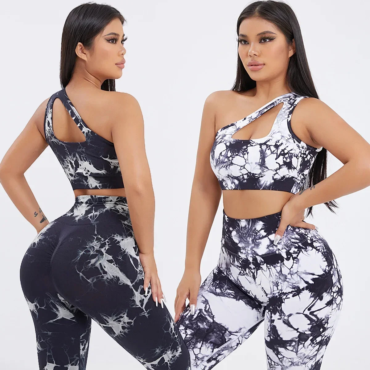 Seamless One-Shoulder Tie-Dye Yoga Sets