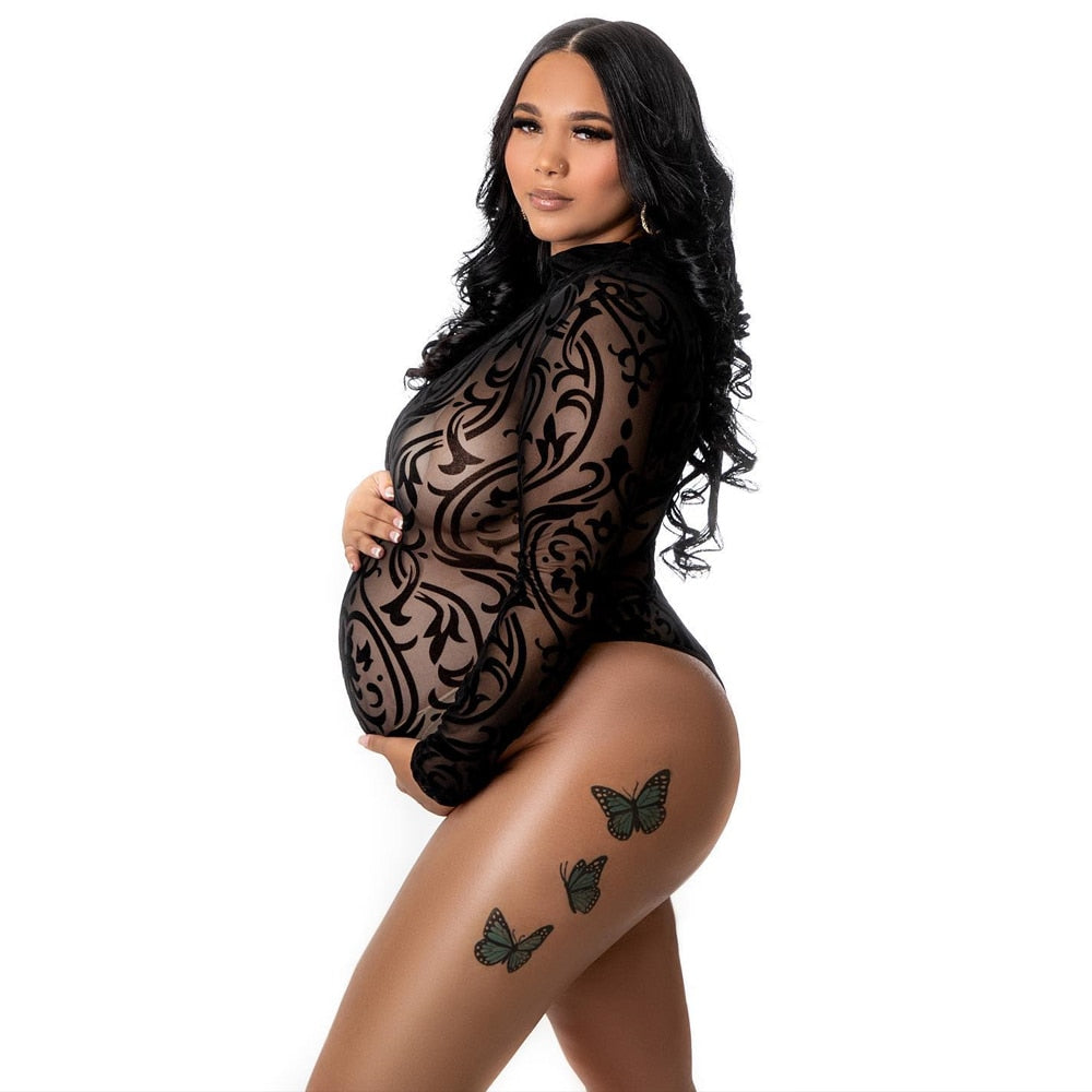 Stretchy Embroidered Mesh Maternity Bodysuits