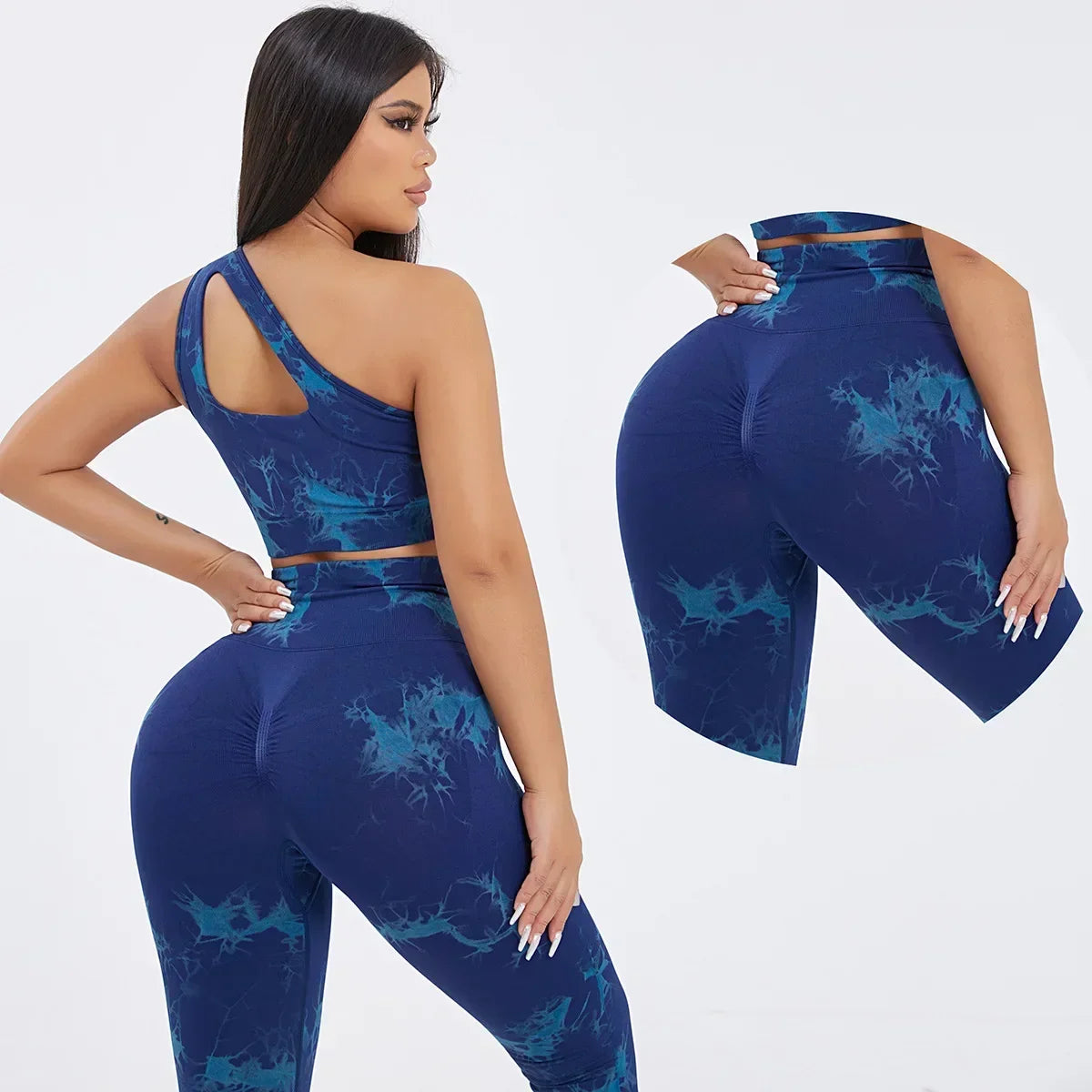 Seamless One-Shoulder Tie-Dye Yoga Sets