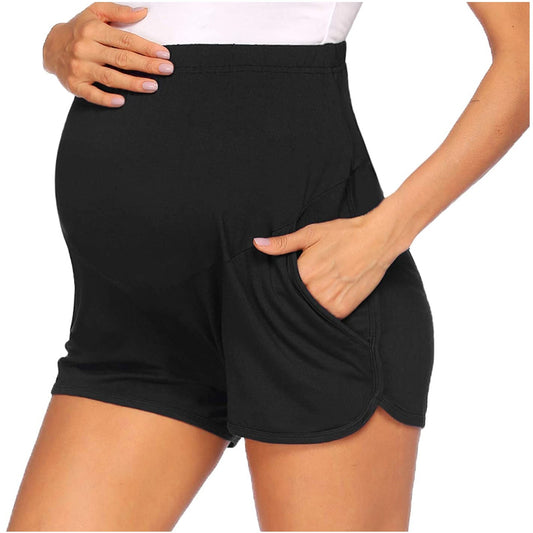 Women Maternity Pregnancy Solid Workout Lounge Shorts. Comes in 3 colors, is made with cotton/polyester, and all-around comfortable. - twobusybodies