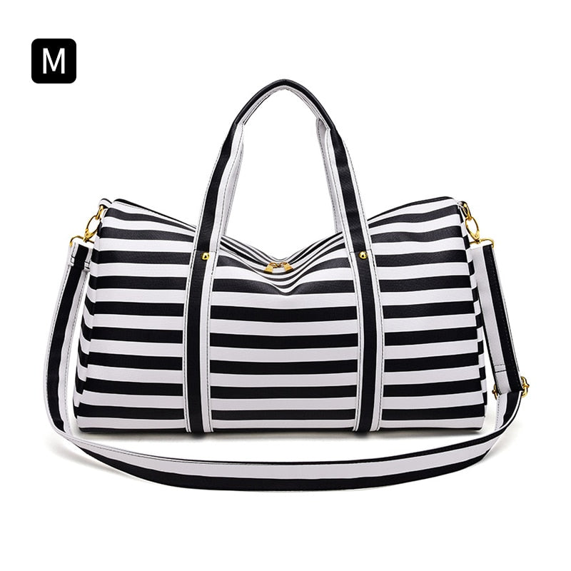 Fashion Carry-On Fitness Travel Bag. That has Large Capacity storage, Waterproof PVC , and cute Striped design. - twobusybodies