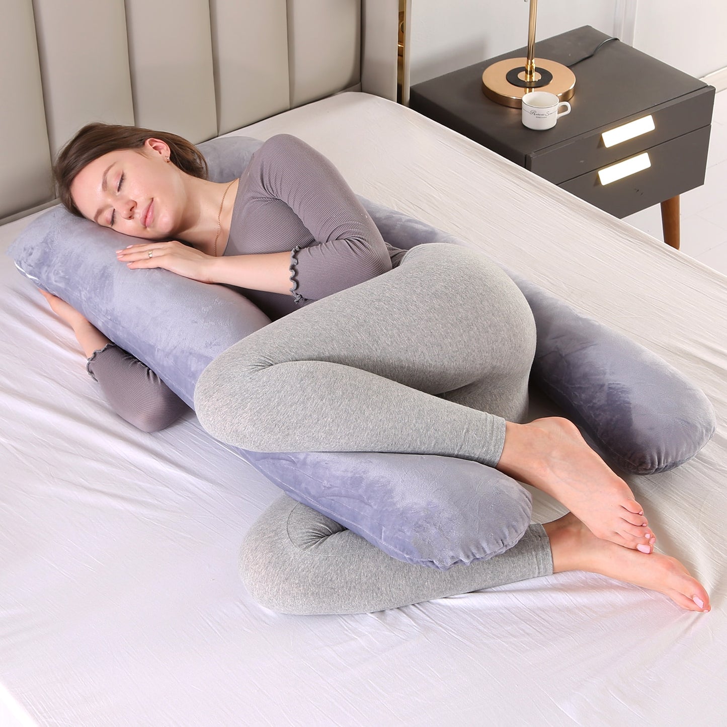 U shape Maternity Pillow. Pregnancy Body Pillow, Side Sleepers Bedding, and very comfortable while sleeping from any position. - twobusybodies