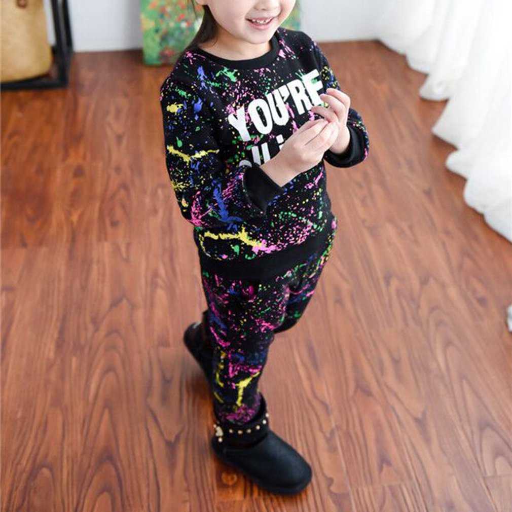 Girl's sweat suit set. Spring Clothing with a splattered paint design made with breathable material and fit true to size. Long sleeve but can be worn all year round. - twobusybodies