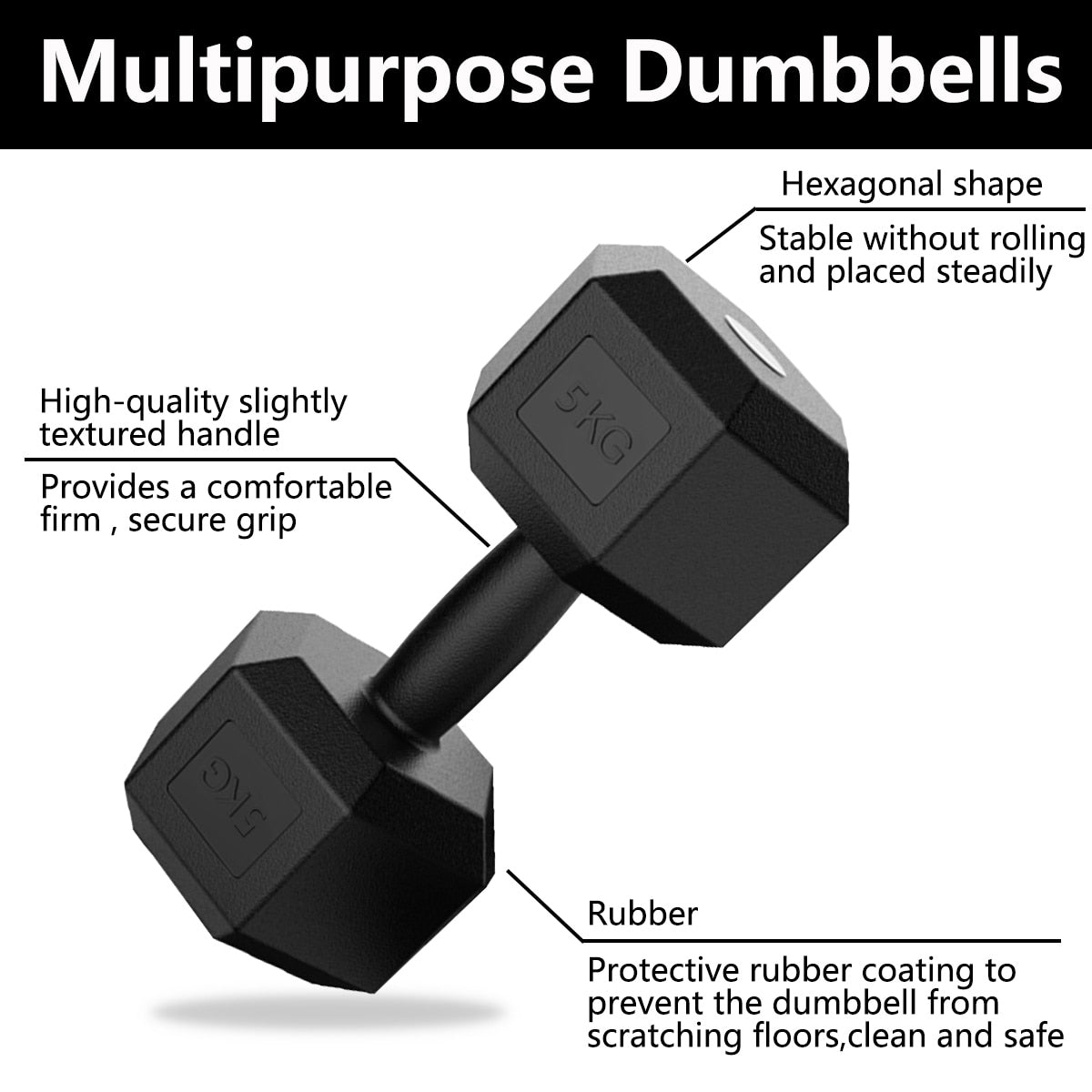 Hexagon Dumbbells. 5-10kg weight Set of 2 Units. Comprehensive exercise equipment. - twobusybodies