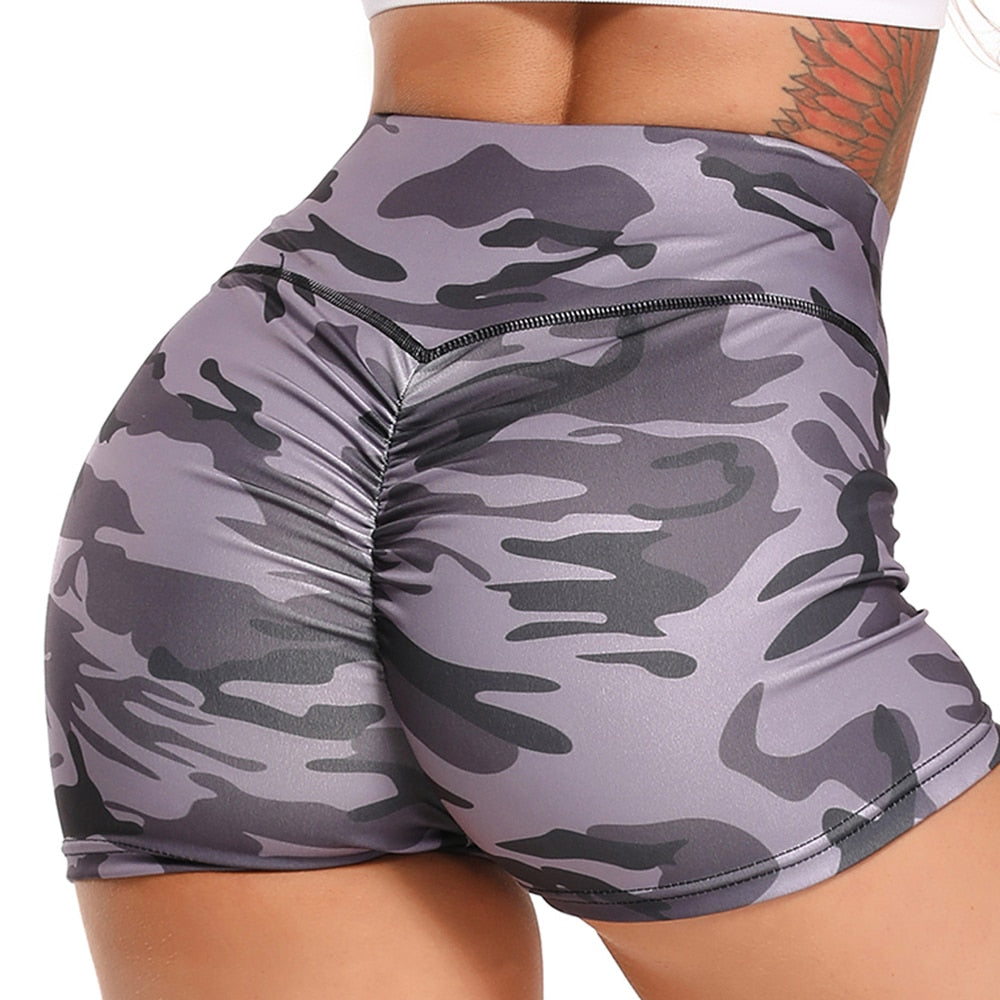 Women's activewear. High Waist, Leopard Print, Vital Fitness, Scrunch Butt Gym shorts. Good for yoga, running, and training. - twobusybodies