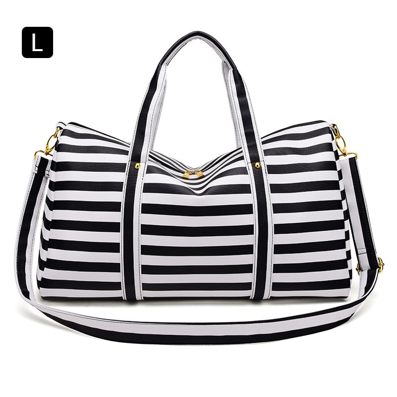 Fashion Carry-On Fitness Travel Bag. That has Large Capacity storage, Waterproof PVC , and cute Striped design. - twobusybodies