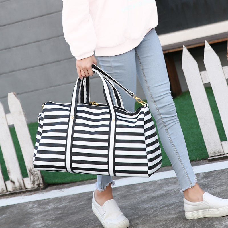 Fashion Carry-On Fitness Travel Bag. That has Large Capacity storage, Waterproof PVC , and cute Striped design. - twobusybodies