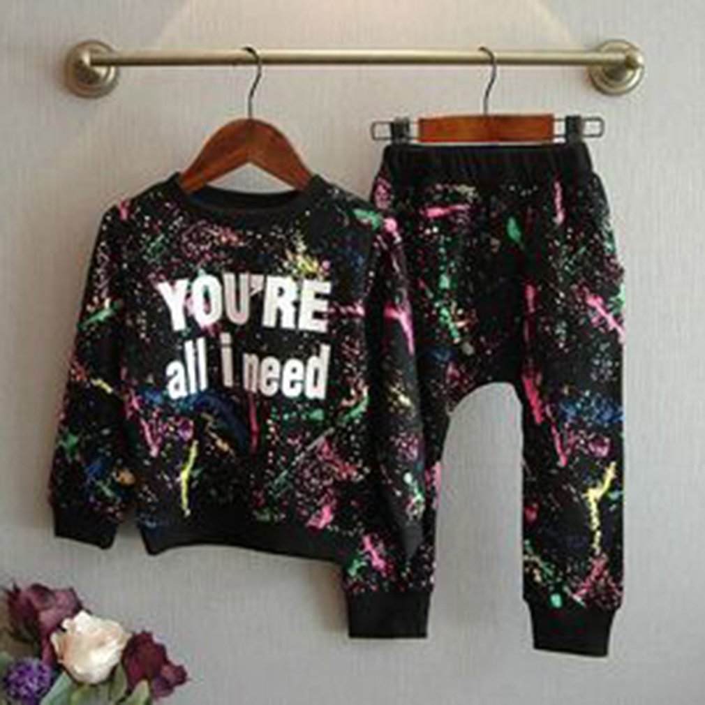 Girl's sweat suit set. Spring Clothing with a splattered paint design made with breathable material and fit true to size. Long sleeve but can be worn all year round. - twobusybodies