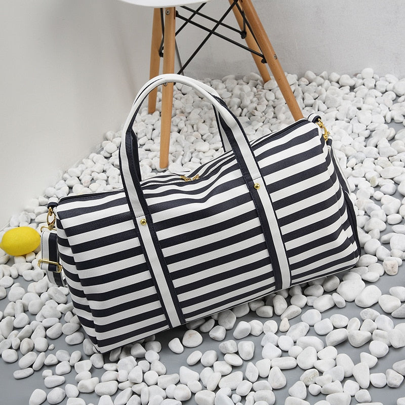 Fashion Carry-On Fitness Travel Bag. That has Large Capacity storage, Waterproof PVC , and cute Striped design. - twobusybodies