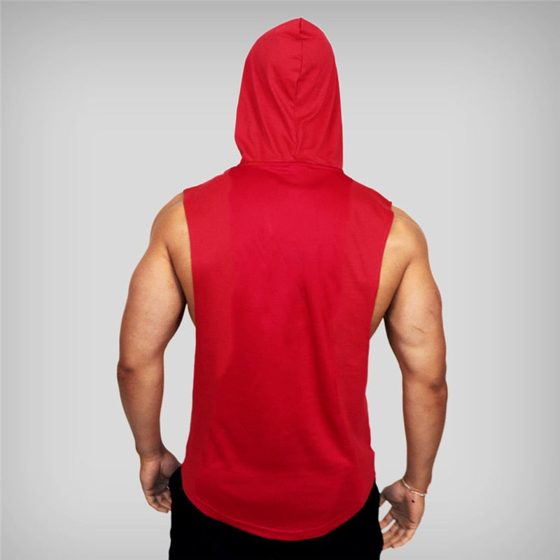 Mens Bodybuilding Hooded tank top. Cotton Sleeveless T-Shirt sportswear. - twobusybodies