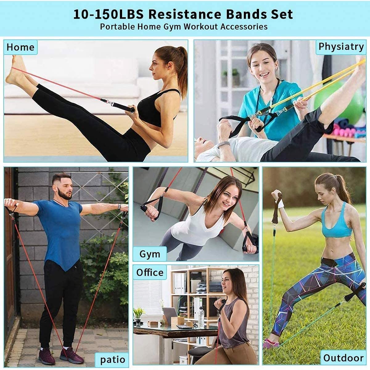 200lbs Fitness Resistance Bands Set. 11/17pcs Exercise Bands Gym Equipment for Home Training/Physical Therapy - twobusybodies