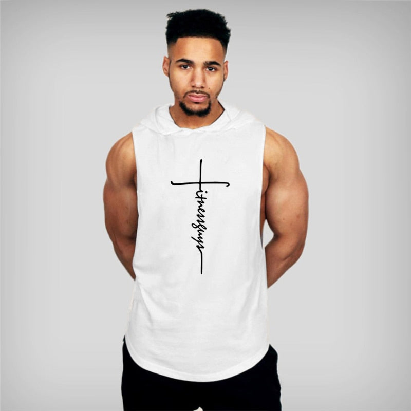 Mens Bodybuilding Hooded tank top. Cotton Sleeveless T-Shirt sportswear. - twobusybodies