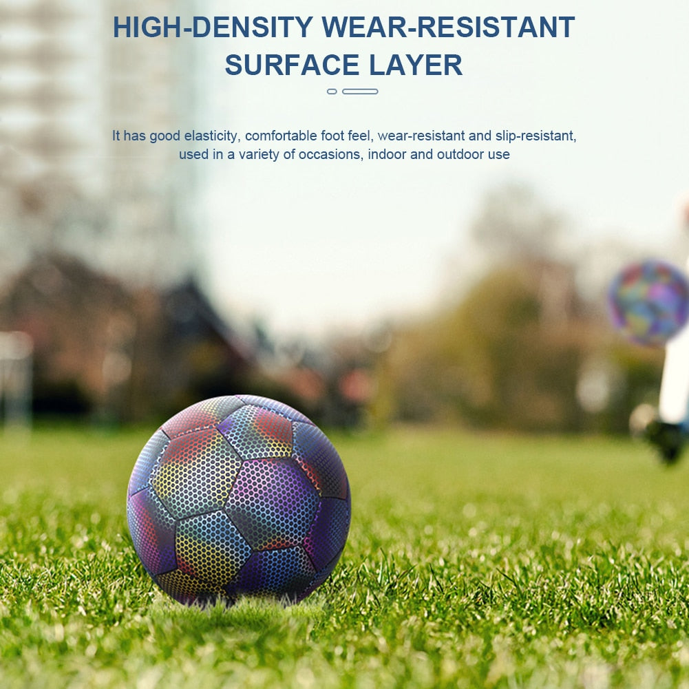 Reflective Soccer Balls.  Luminous Night Glow,  with a high-density, wear-resistant surface layer. Can be used in the daytime or night for Soccer Training or just playing. - twobusybodies