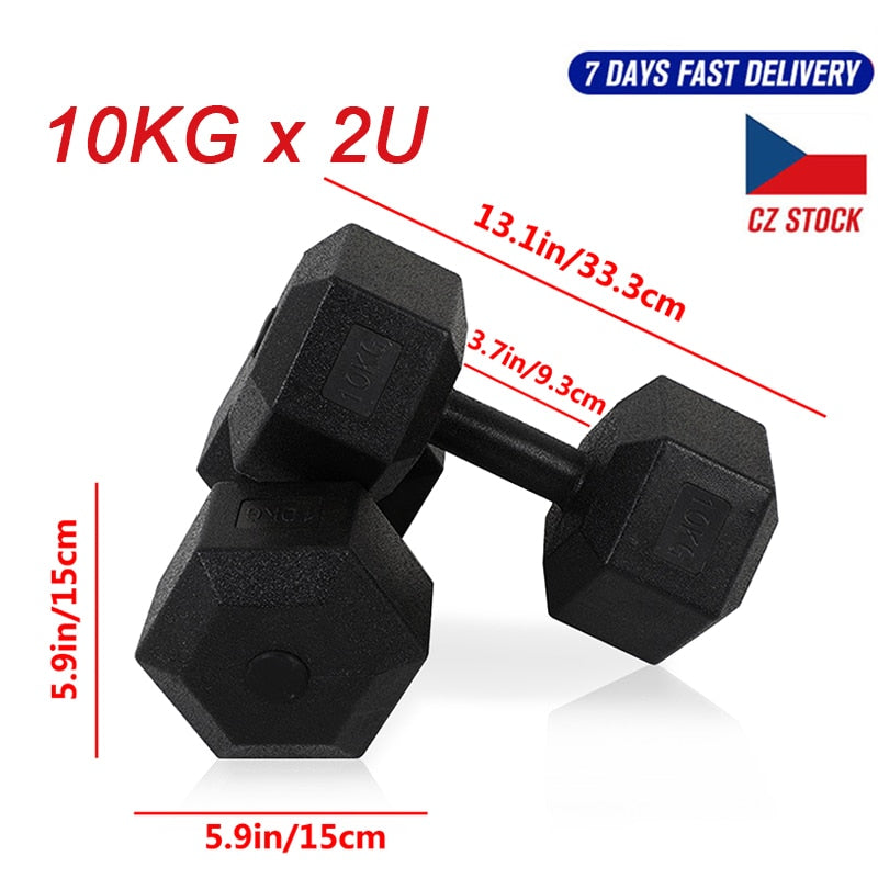 Hexagon Dumbbells. 5-10kg weight Set of 2 Units. Comprehensive exercise equipment. - twobusybodies