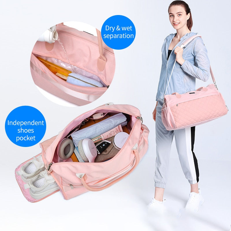 Women's Diamond Lattice Sports Bag with Multifunctional properties. Made with Nylon. Good for traveling, training, and gym. - twobusybodies