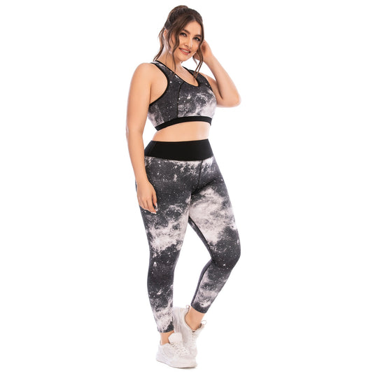 Curvy Woman 2 Piece Set. Yoga Sportswear with a Tie Dye pattern. For Gym, Running, and training but not limited. - twobusybodies