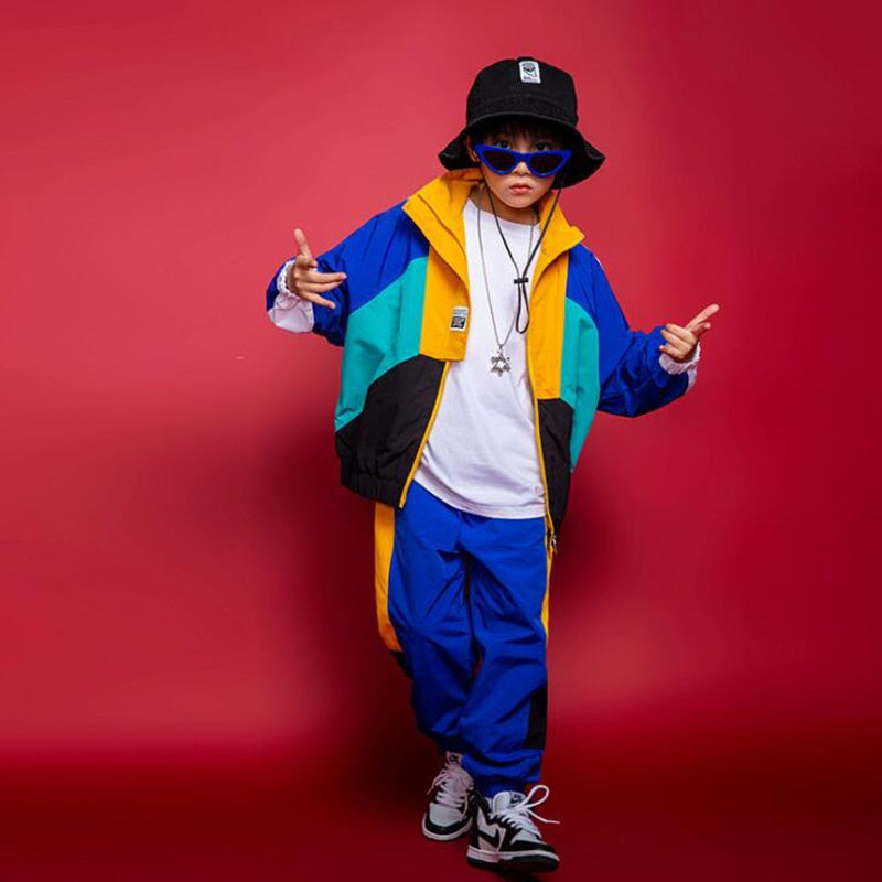 Kid Festival Hip Hop dancing Outfits. Sweatshirt Crop Tops with Jogger Pants for Girls' Street Clothes wear. That 80's look for hip-hop dancing. - twobusybodies