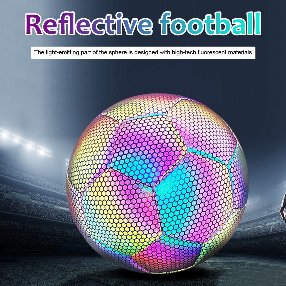 Reflective Soccer Balls.  Luminous Night Glow,  with a high-density, wear-resistant surface layer. Can be used in the daytime or night for Soccer Training or just playing. - twobusybodies