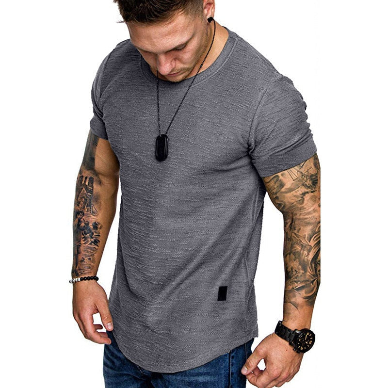 Men's Casual Fashion Solid Crew Neck T-Shirt. Summer Bodybuilding Fitness Short-Sleeve CrossFit top. stylish and comfortable. - twobusybodies