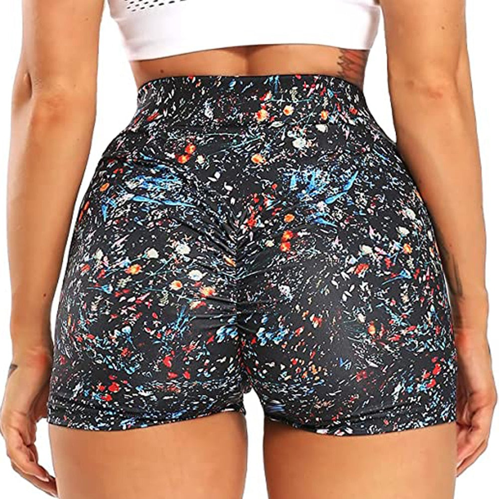 Women's activewear. High Waist, Leopard Print, Vital Fitness, Scrunch Butt Gym shorts. Good for yoga, running, and training. - twobusybodies