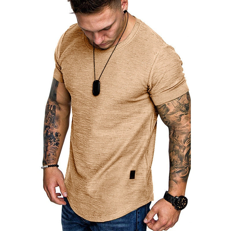 Men's Casual Fashion Solid Crew Neck T-Shirt. Summer Bodybuilding Fitness Short-Sleeve CrossFit top. stylish and comfortable. - twobusybodies