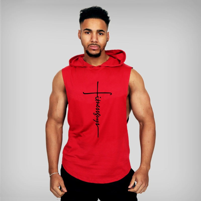 Mens Bodybuilding Hooded tank top. Cotton Sleeveless T-Shirt sportswear. - twobusybodies