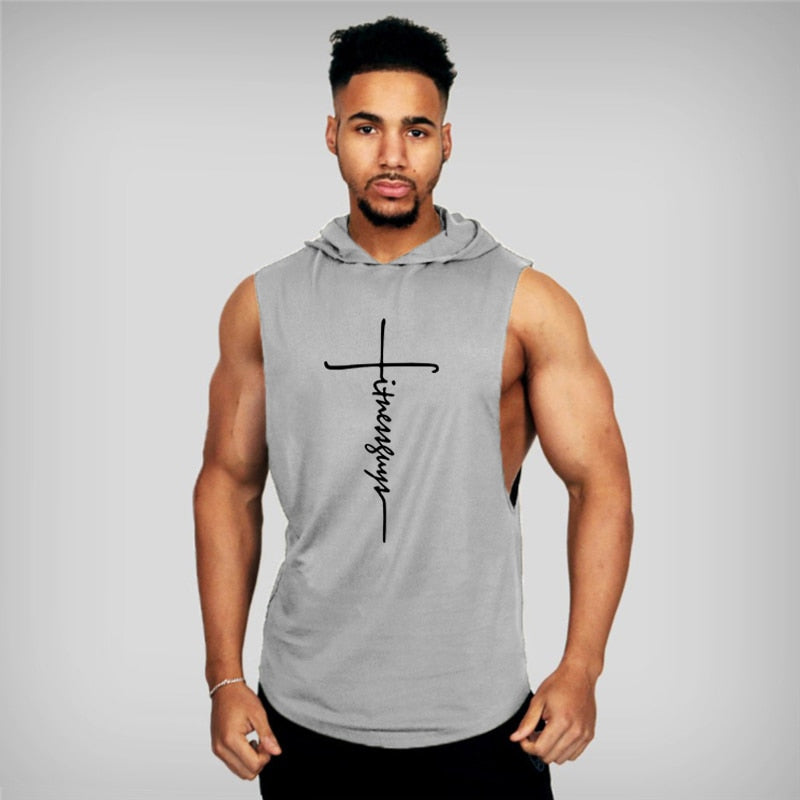 Mens Bodybuilding Hooded tank top. Cotton Sleeveless T-Shirt sportswear. - twobusybodies