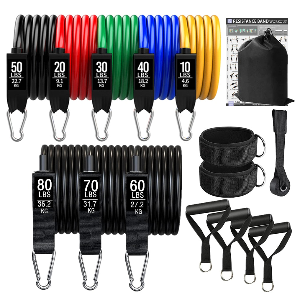 150lbs Resistance Bands Set for Men/Women. Latex Workout Bands included. Fitness Training Equipment for Home Bodybuilding. - twobusybodies