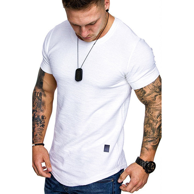 Men's Casual Fashion Solid Crew Neck T-Shirt. Summer Bodybuilding Fitness Short-Sleeve CrossFit top. stylish and comfortable. - twobusybodies