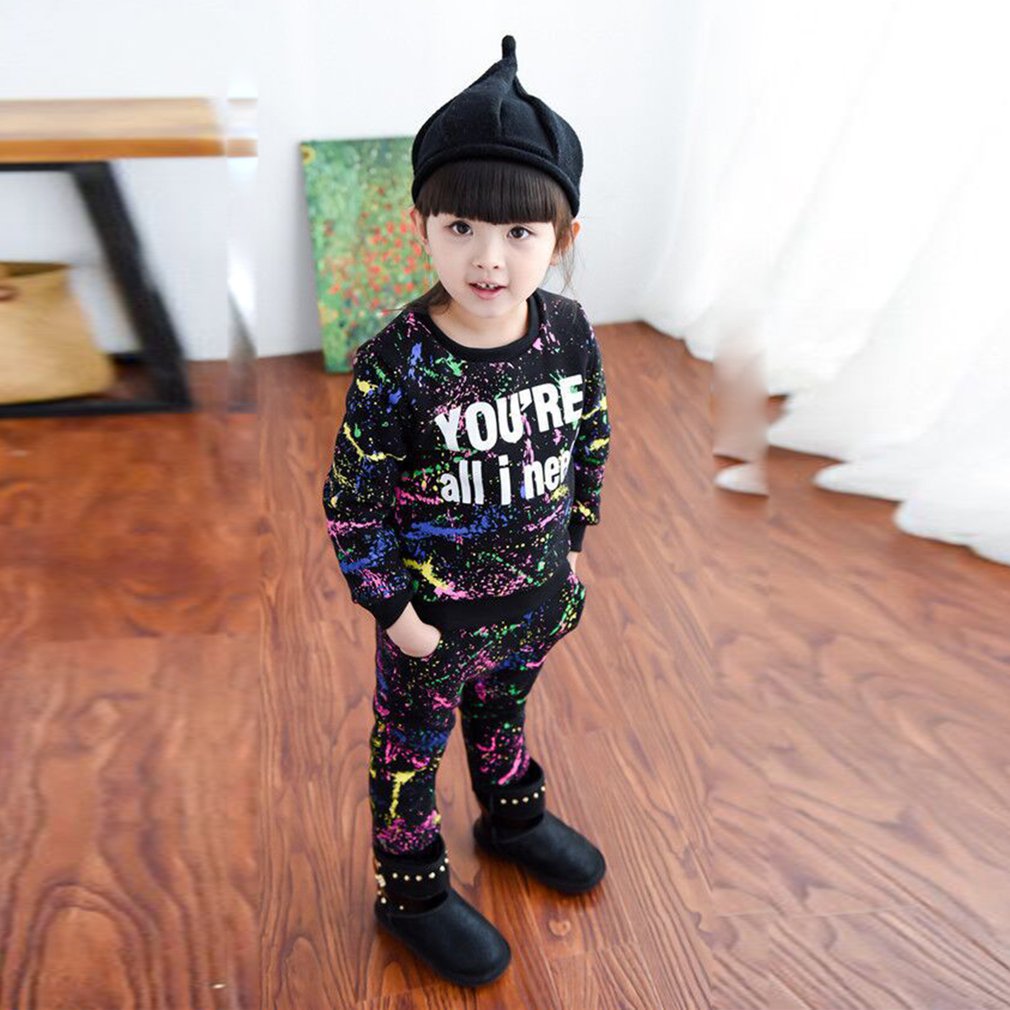 Girl's sweat suit set. Spring Clothing with a splattered paint design made with breathable material and fit true to size. Long sleeve but can be worn all year round. - twobusybodies