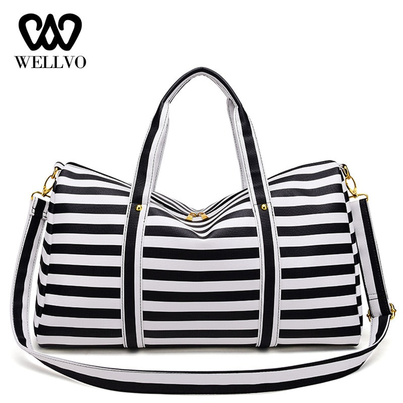 Fashion Carry-On Fitness Travel Bag. That has Large Capacity storage, Waterproof PVC , and cute Striped design. - twobusybodies