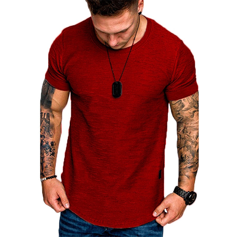 Men's Casual Fashion Solid Crew Neck T-Shirt. Summer Bodybuilding Fitness Short-Sleeve CrossFit top. stylish and comfortable. - twobusybodies