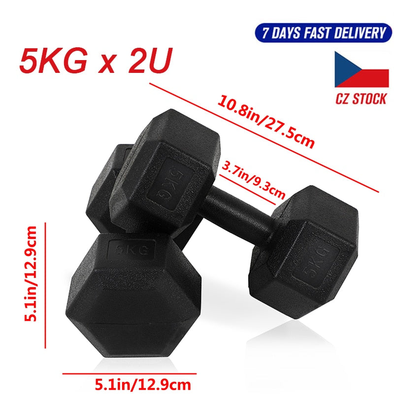 Hexagon Dumbbells. 5-10kg weight Set of 2 Units. Comprehensive exercise equipment. - twobusybodies