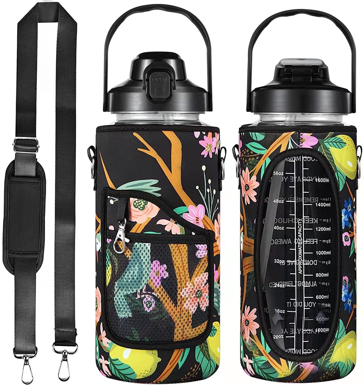 2L/64OZ Water Bottle Motivational Water Bottles set with Straw and Sleeve