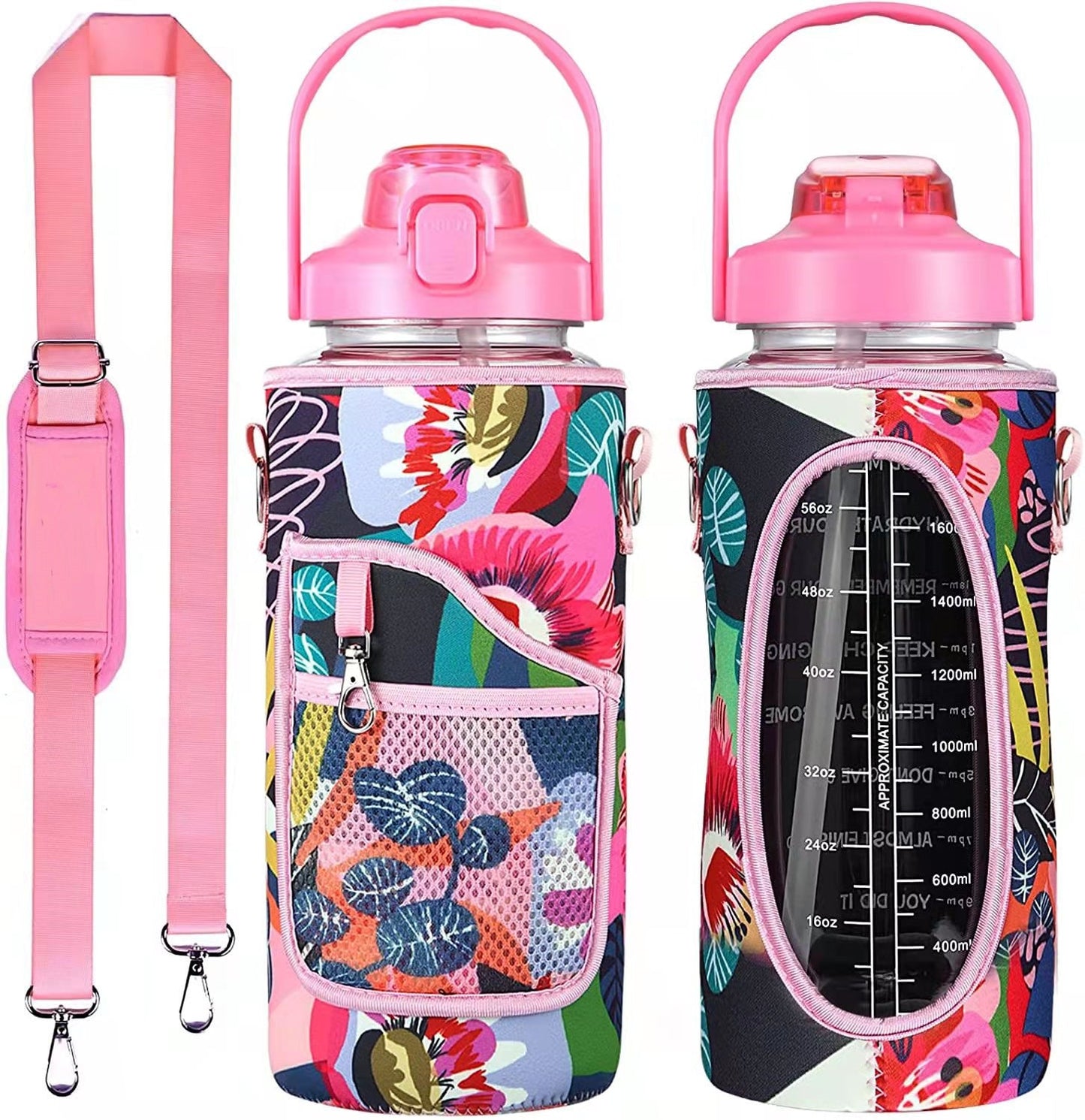 2L/64OZ Water Bottle Motivational Water Bottles set with Straw and Sleeve