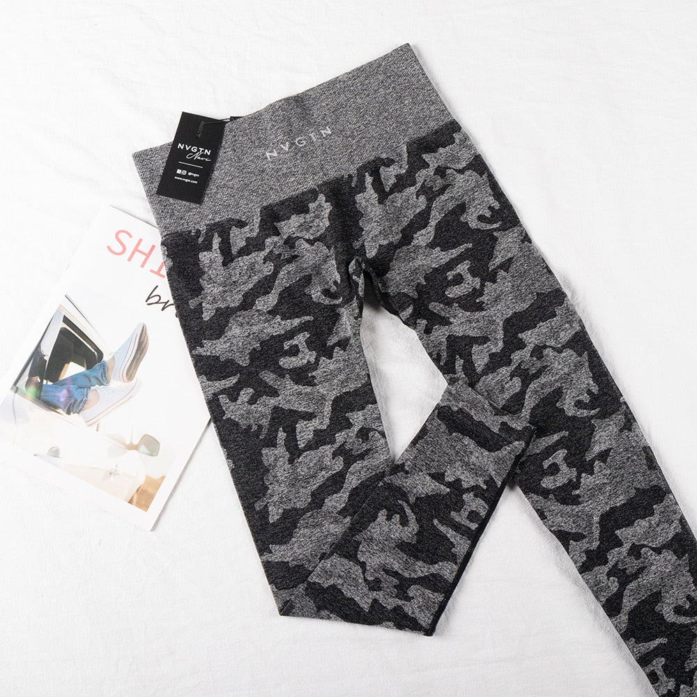 Curvy CAMO Women activewear.  Seamless, High Waisted, and comfortable fit leggings. Made to stretch and comes in different colors. - twobusybodies