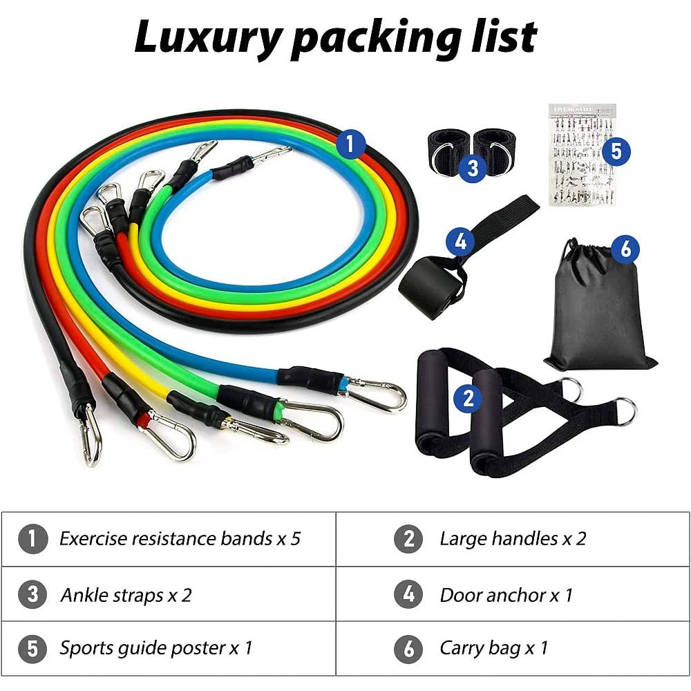 11PCS Resistance Bands Set. Bodybuilding Home Gym Equipment. Weight Training Fitness without the weights, just use body weight. - twobusybodies