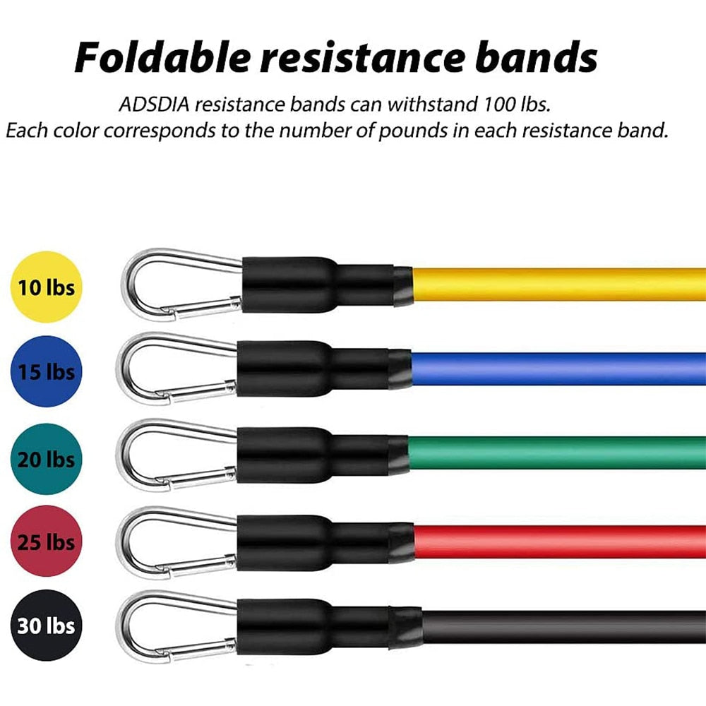 11PCS Resistance Bands Set. Bodybuilding Home Gym Equipment. Weight Training Fitness without the weights, just use body weight. - twobusybodies