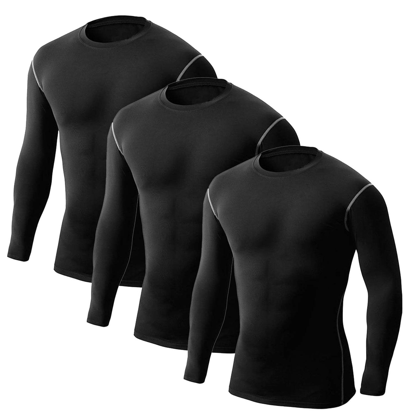 Men's 3-Pack Long Sleeve Compression Shirts.  Running Performance Baselayer Cooling undershirt. Quick Dry and breathable. - twobusybodies