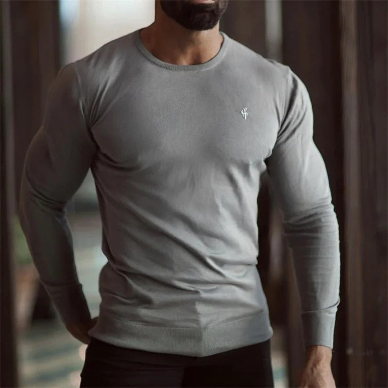 Gym Fitness Sportswear.  Men Casual, Long sleeve, Bodybuilding Workout Tee shirt.  made with woolen material. - twobusybodies