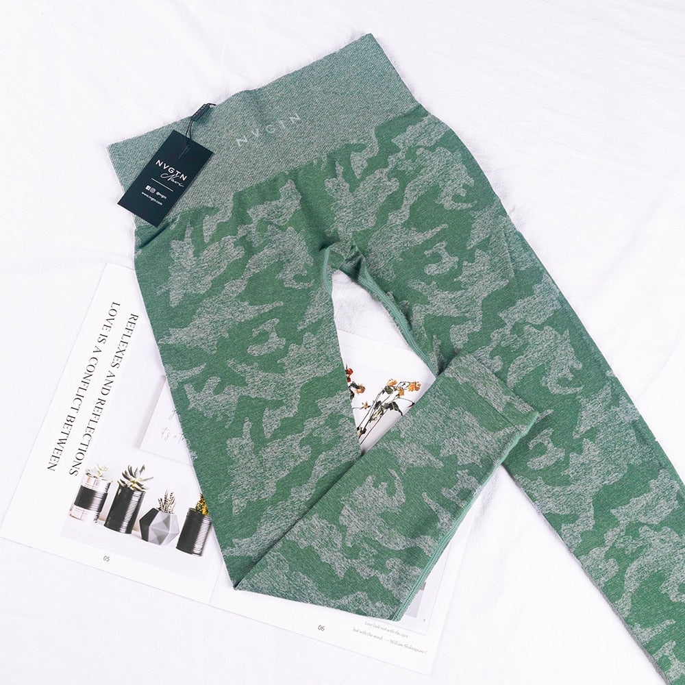 Curvy CAMO Women activewear.  Seamless, High Waisted, and comfortable fit leggings. Made to stretch and comes in different colors. - twobusybodies