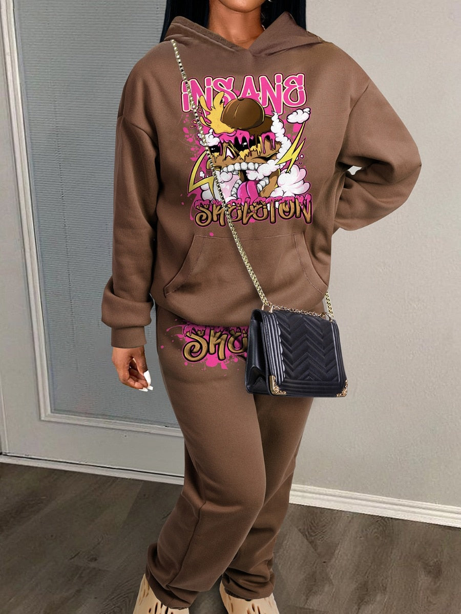 Cartoon Rabbit Letter Print Sweatsuit