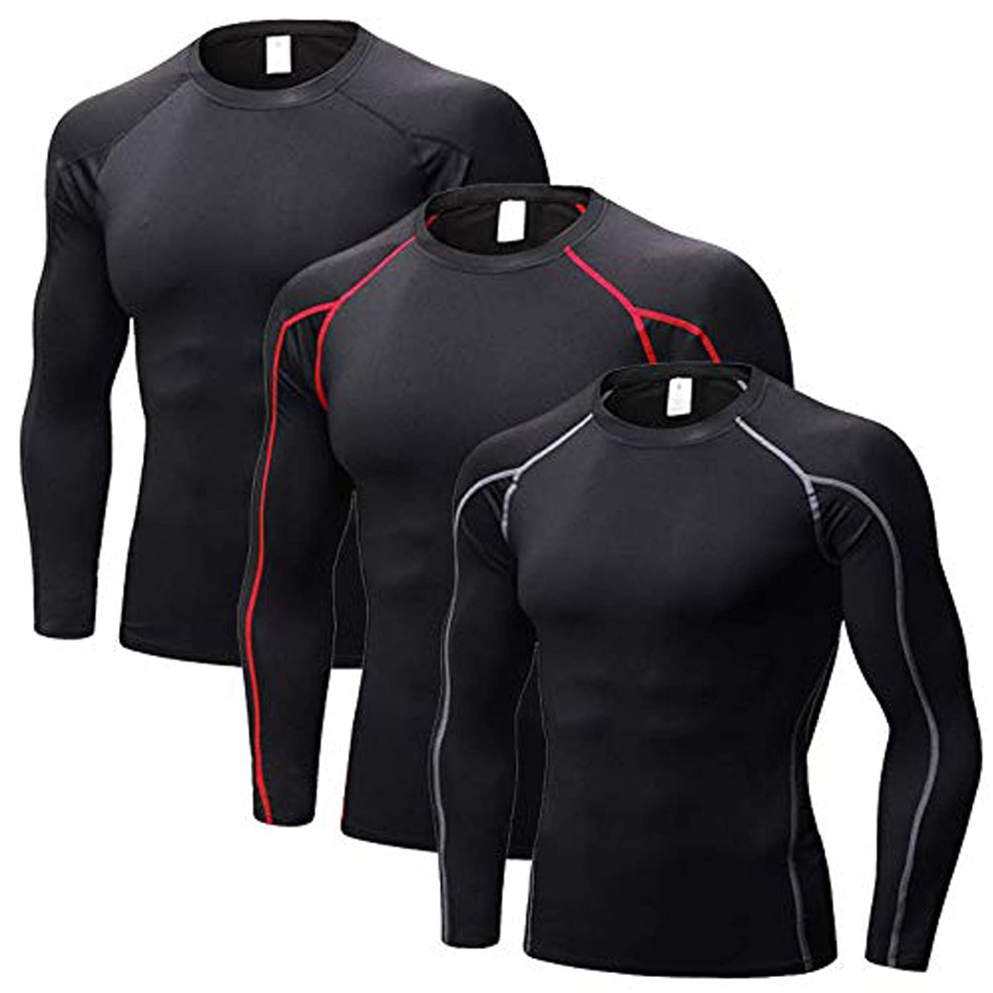 Men's 3-Pack Long Sleeve Compression Shirts.  Running Performance Baselayer Cooling undershirt. Quick Dry and breathable. - twobusybodies